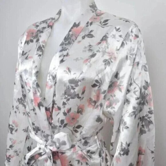 La  Vie En Rose Floral Satin Robe Grey Pink Size Small/Medium - Picture 4 of 8